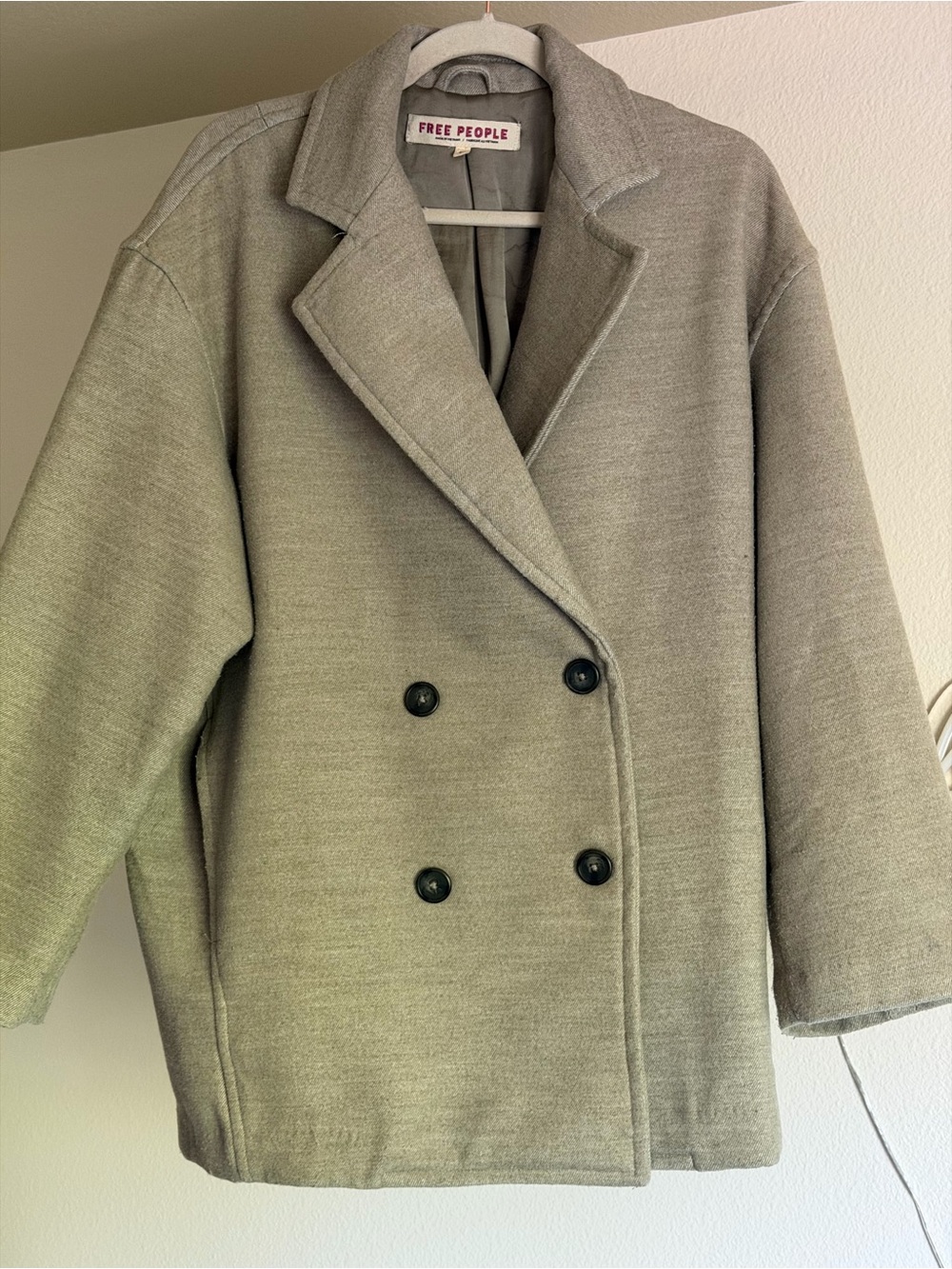 Free People Gray Double-Breasted Peacoat
